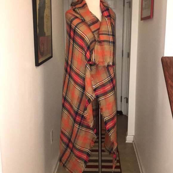 Extra Large Orange Plaid Blanket Scarf 😘😘 - Picture 1 of 8